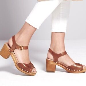 UGG Women's Janie Studded Leather Ankle Strap Clog Heeled Brown Sandals Size 6